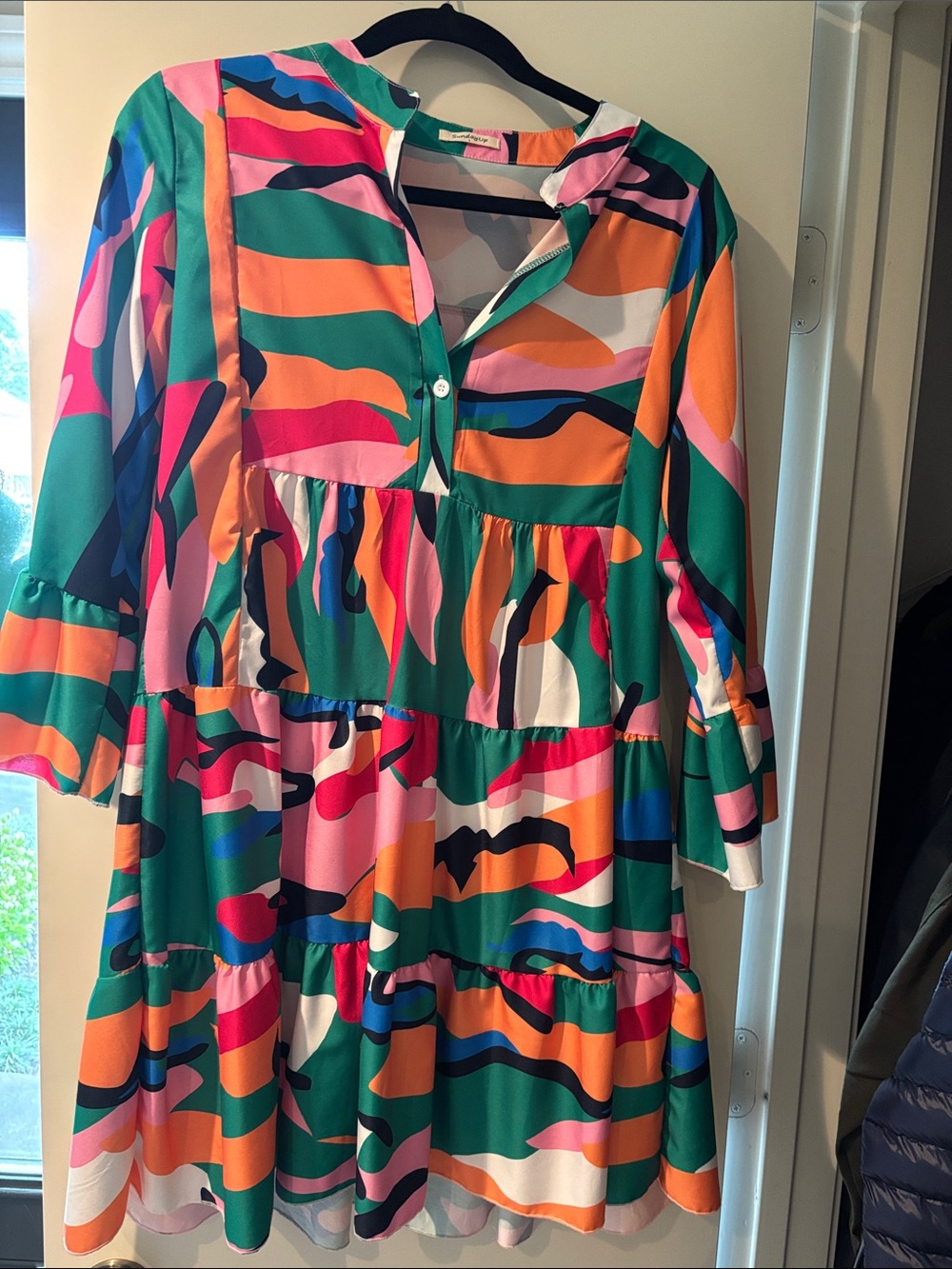 Sunday Up Multicolor Abstract Button-Neck Tunic